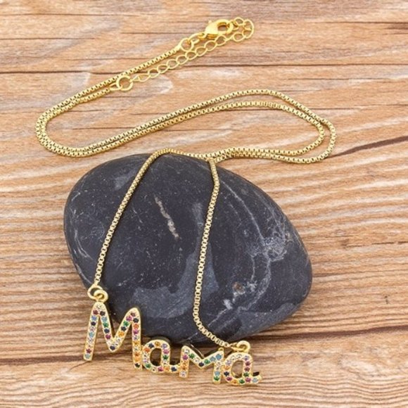 Mama Necklace - Gold Plated Copper & Austrian Crystals - Picture 12 of 12
